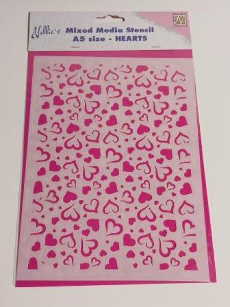 Mixed media plastic - stencil A5 size hearts