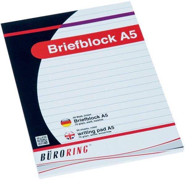 BüroRing Briefblock A5/50 Blatt liniert, holzfrei, weiß