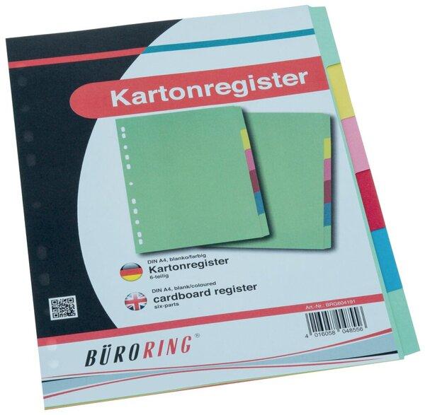 Büroring Karton Register A4 6-tlg. 5-farbig, 175g/qm