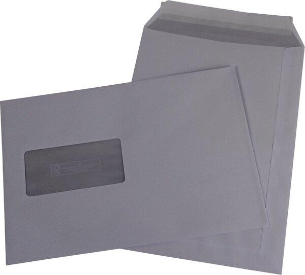 Versandtasche FSC ,C5, Haftklebung, mit Fenster, weiß, 90g, mit grauen