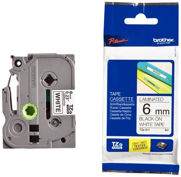 Schriftbandkassette TZE211 laminiert, 6mm breit/ 8m lang