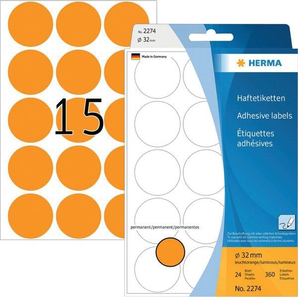 Etikett 32mm Farbpunkt leuchtorange 360 Stück