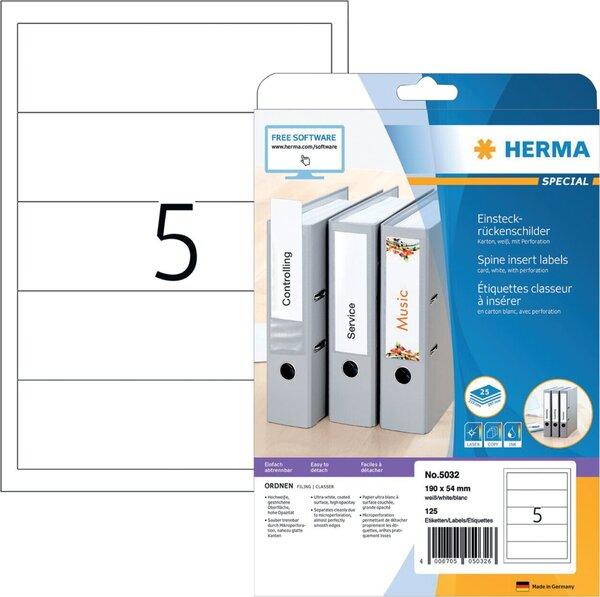 Einsteckrückenschilder, A4, weiß, 54x190mm Karton, nicht klebend