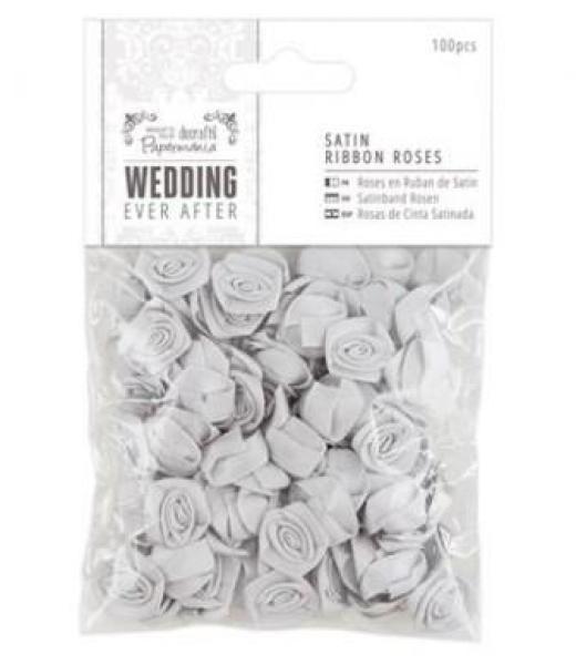 Satin Ribbon Roses (100pcs) - Wedding - Silver
